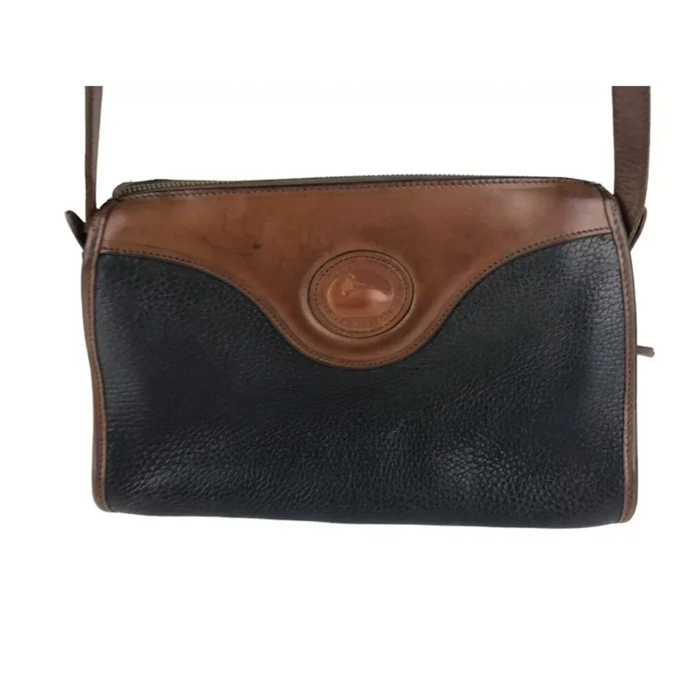 Dooney & Bourke Womens Blue‎ Brown Leather Inner Pockets Crossbody Strap Handbag